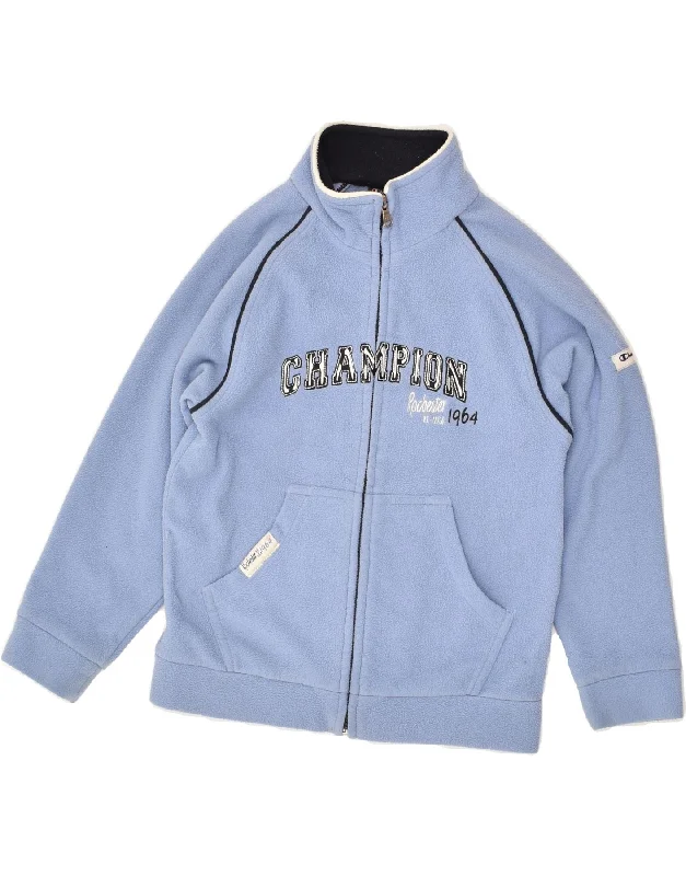 men's leather jackets -CHAMPION Boys Graphic Fleece Jacket 7-8 Years Small Blue Polyester