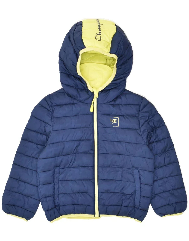 men's leather jacket with lining -CHAMPION Boys Graphic Hooded Padded Jacket 3-4 Years 2XS Navy Blue