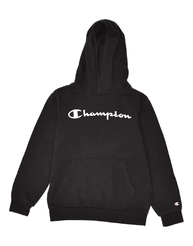 men's eco-friendly hoodies -CHAMPION Boys Graphic Hoodie Jumper 11-12 Years Large Black