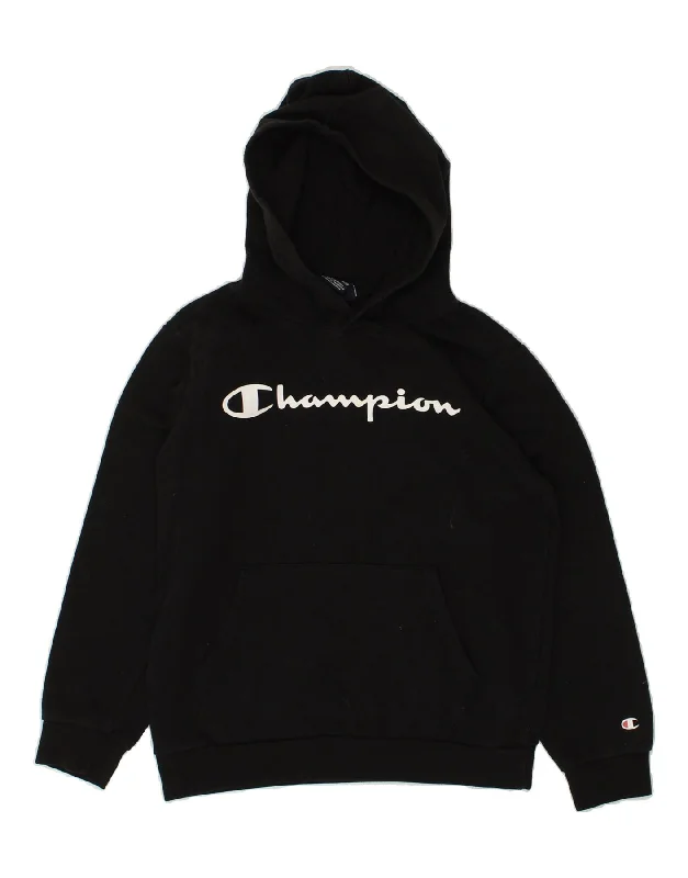 men's trendy hoodies -CHAMPION Boys Graphic Hoodie Jumper 11-12 Years Large Black