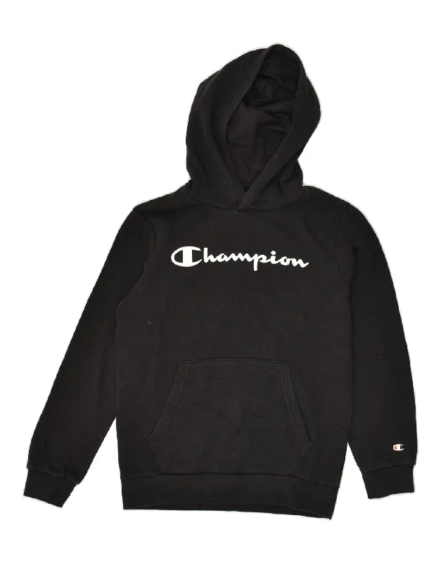 men's hoodie for hiking -CHAMPION Boys Graphic Hoodie Jumper 11-12 Years Large Black