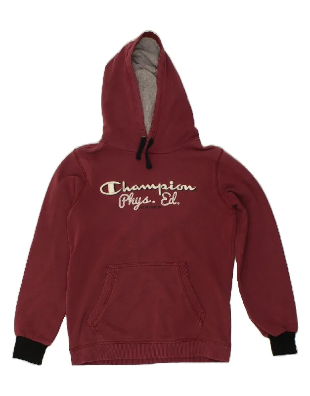 men's hoodie with unique design -CHAMPION Boys Graphic Hoodie Jumper 11-12 Years Large Burgundy Cotton