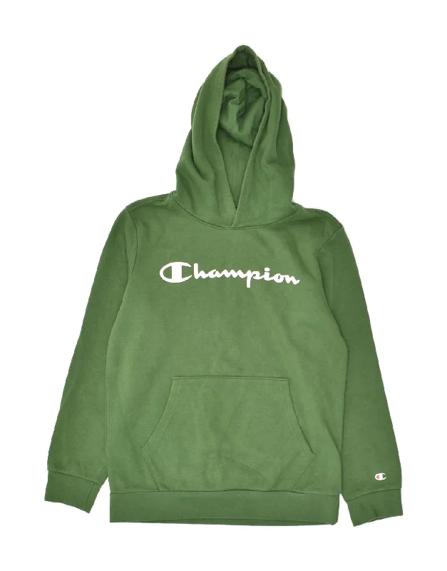 men's printed graphic sweatshirts -CHAMPION Boys Graphic Hoodie Jumper 11-12 Years Large  Green Cotton