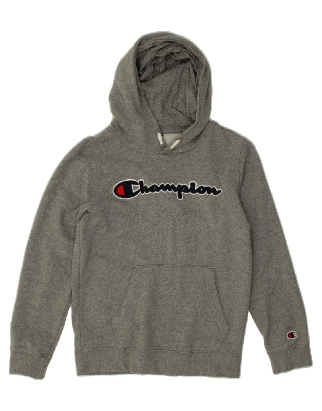 men's soft cotton hoodies -CHAMPION Boys Graphic Hoodie Jumper 11-12 Years Large Grey Cotton