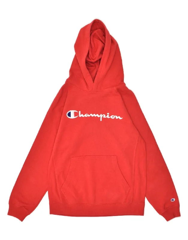 men's hoodie sweatshirt for weekend -CHAMPION Boys Graphic Hoodie Jumper 11-12 Years Large Red Cotton