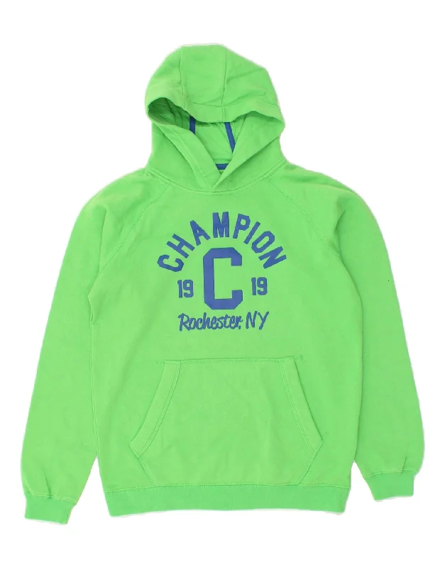 men's eco-friendly sweatshirt hoodies -CHAMPION Boys Graphic Hoodie Jumper 13-14 Years XL Green Cotton