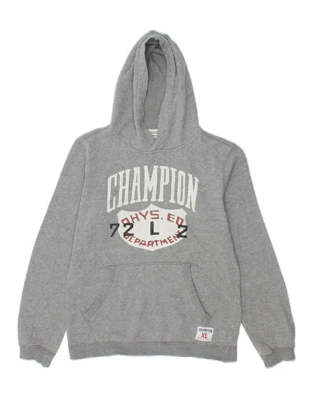 men's light hoodie for spring -CHAMPION Boys Graphic Hoodie Jumper 13-14 Years XL Grey Cotton