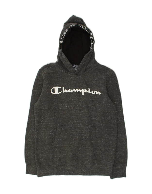 men's pullover sweatshirts -CHAMPION Boys Graphic Hoodie Jumper 13-14 Years XL Grey Flecked Cotton