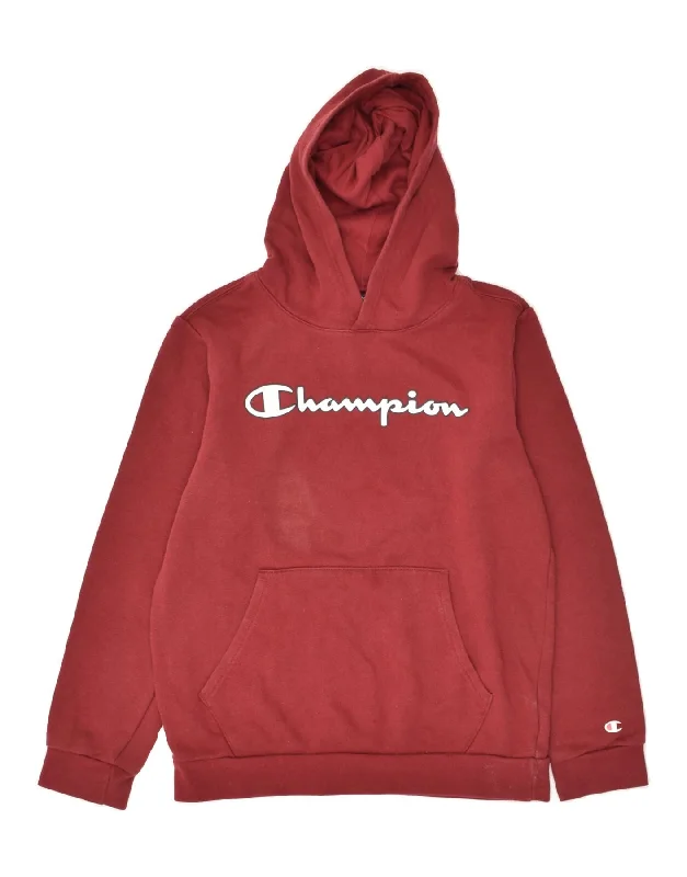 men's hoodie sweatshirt -CHAMPION Boys Graphic Hoodie Jumper 13-14 Years XL  Maroon Cotton