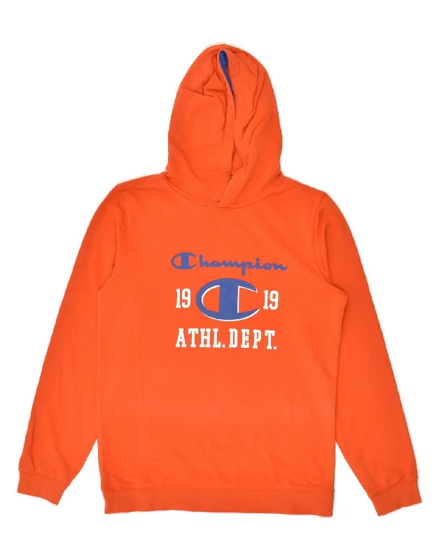 men's hoodie with zipper closure -CHAMPION Boys Graphic Hoodie Jumper 13-14 Years XL Orange