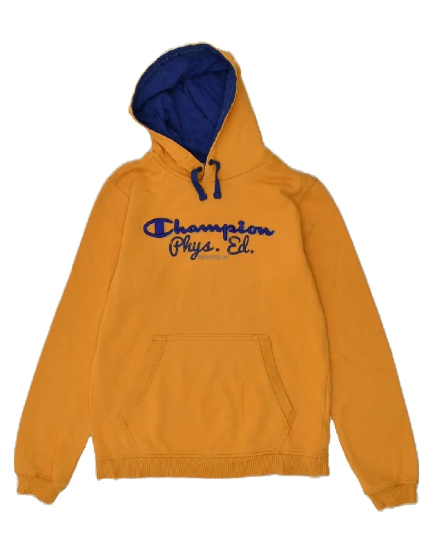 men's fleece zip-up hoodies -CHAMPION Boys Graphic Hoodie Jumper 13-14 Years XL Yellow Cotton