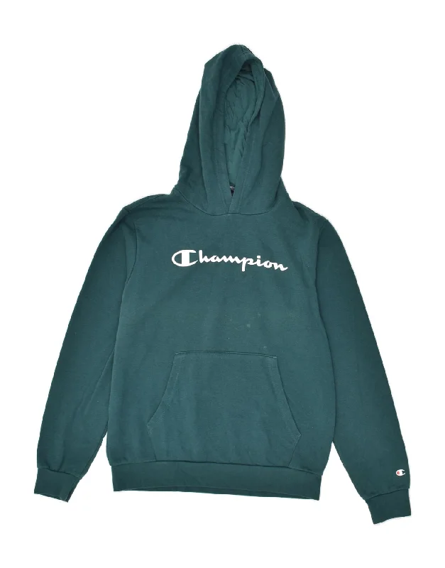 men's hoodie for hiking -CHAMPION Boys Graphic Hoodie Jumper 15-16 Years 2XL Green