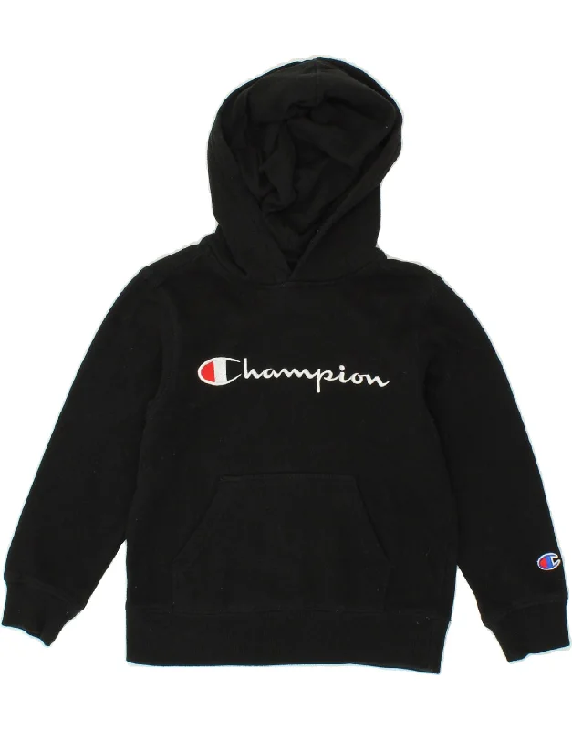 men's hoodies with slogans -CHAMPION Boys Graphic Hoodie Jumper 5-6 Years Black Cotton