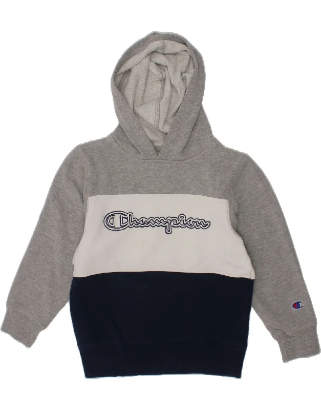 men's zip-up hoodies for winter -CHAMPION Boys Graphic Hoodie Jumper 5-6 Years Grey Colourblock Cotton