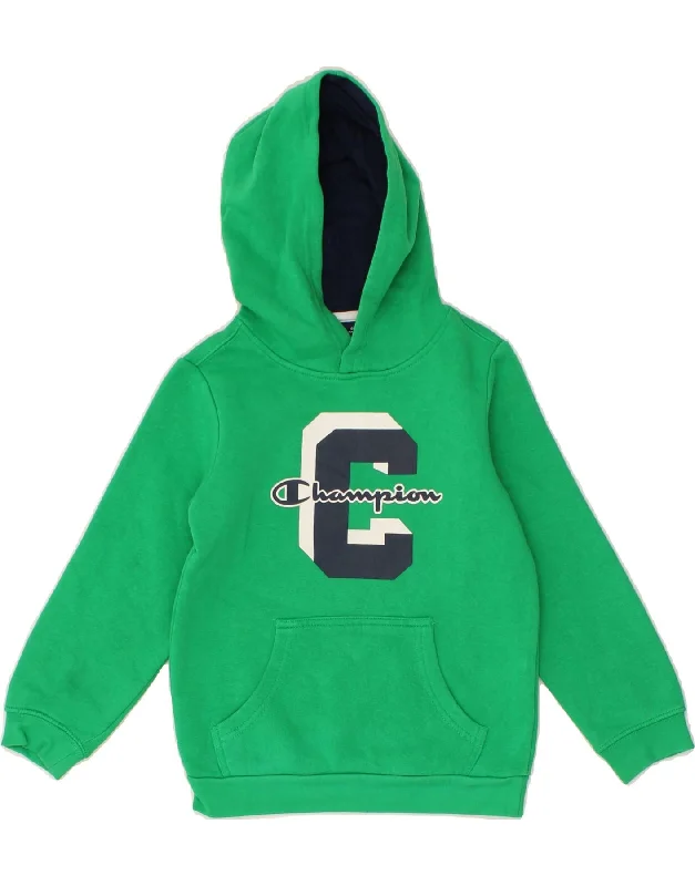 men's hoodie for fall season -CHAMPION Boys Graphic Hoodie Jumper 5-6 Years XS Green Cotton