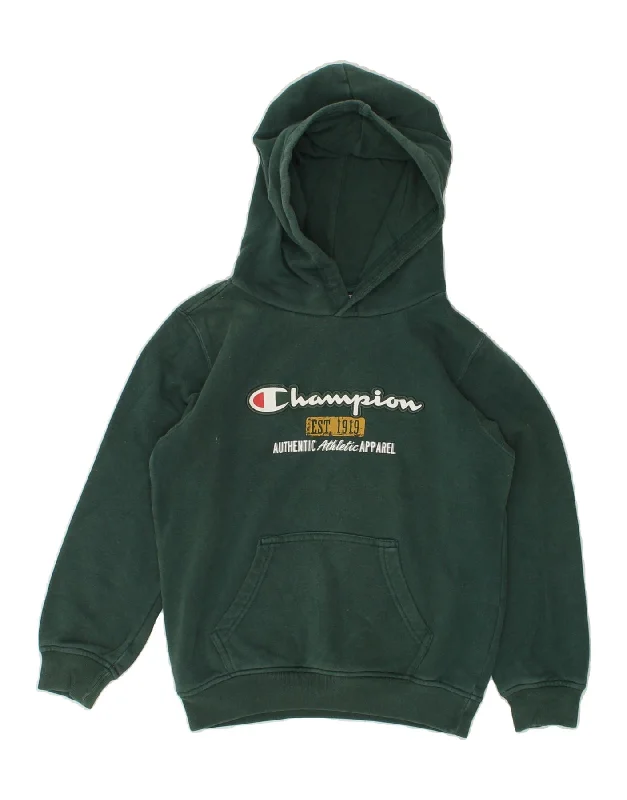 men's casual hoodies with stripes -CHAMPION Boys Graphic Hoodie Jumper 7-8 Years Small Green Cotton