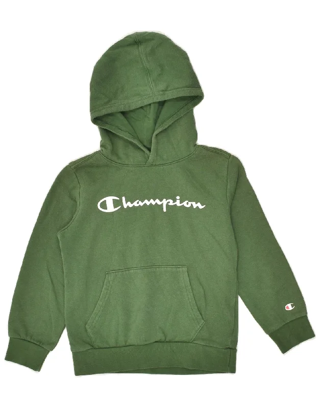 men's casual hoodies -CHAMPION Boys Graphic Hoodie Jumper 7-8 Years Small Green Cotton