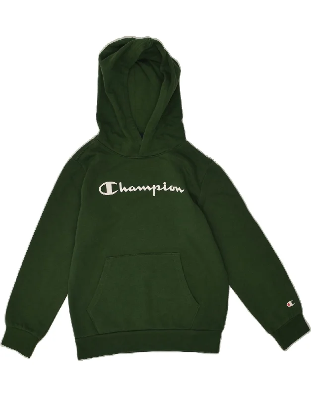 men's athletic hoodie jackets -CHAMPION Boys Graphic Hoodie Jumper 9-10 Years Medium  Green