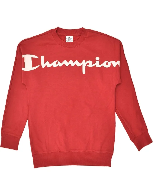 men's comfy hoodie sweatshirt -CHAMPION Boys Graphic Sweatshirt Jumper 11-12 Years Large  Red Cotton