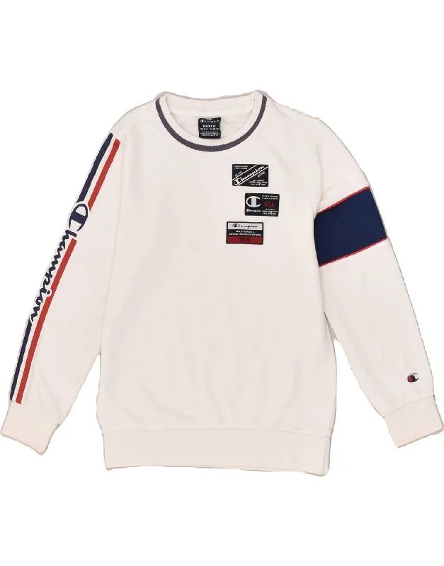 men's zip-up sweatshirts for gym -CHAMPION Boys Graphic Sweatshirt Jumper 9-10 Years Medium White