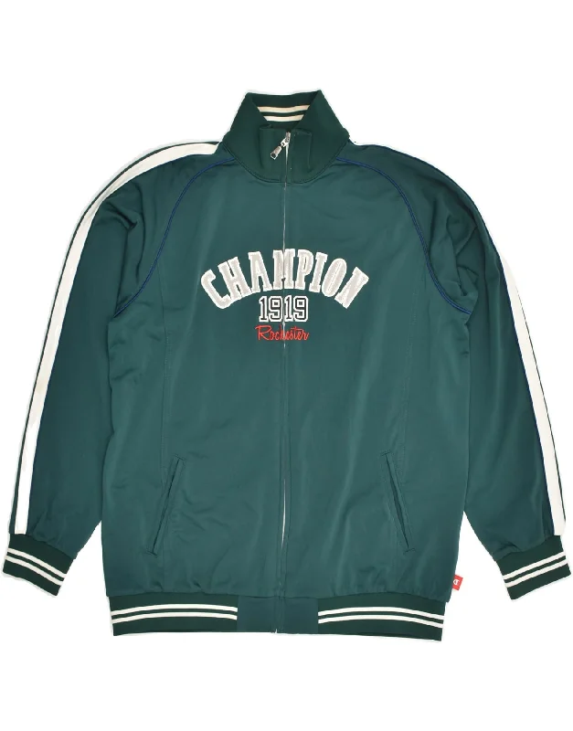 men's stylish leather bomber jackets -CHAMPION Boys Graphic Tracksuit Top Jacket 11-12 Years Green Polyester