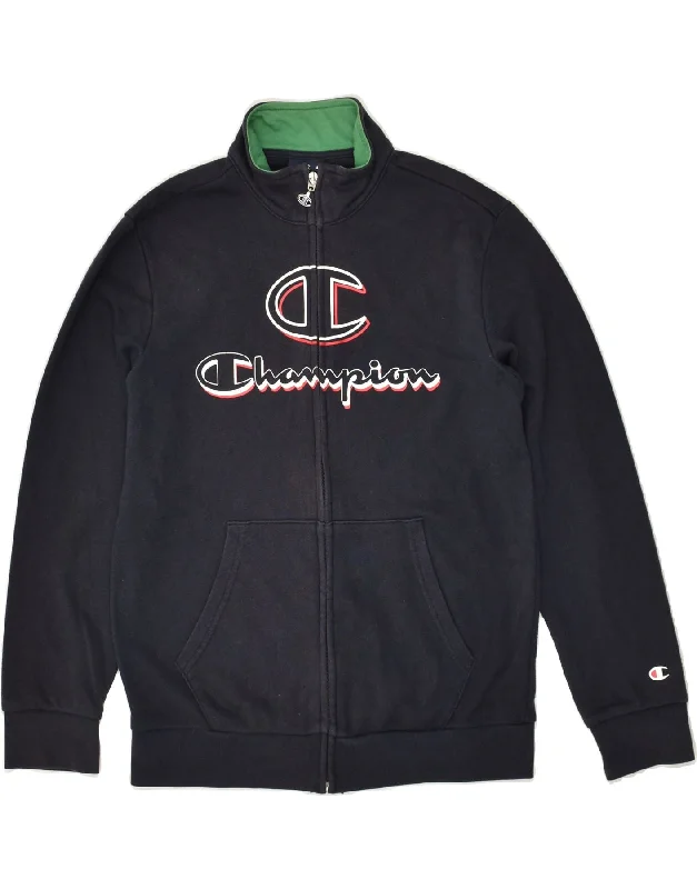 men's thick warm jackets -CHAMPION Boys Graphic Tracksuit Top Jacket 11-12 Years Large Navy Blue