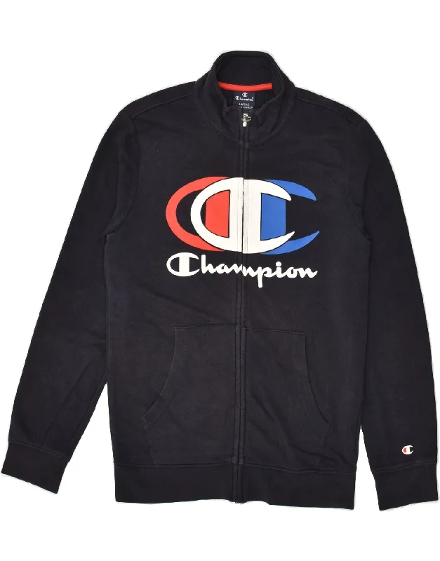 men's sports jackets -CHAMPION Boys Graphic Tracksuit Top Jacket 11-12 Years Large  Navy Blue