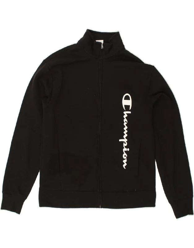 men's performance jackets -CHAMPION Boys Graphic Tracksuit Top Jacket 15-16 Years 2XL Black Cotton