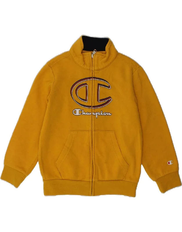 men's hooded jackets -CHAMPION Boys Graphic Tracksuit Top Jacket 3-4 Years 2XS Yellow Cotton