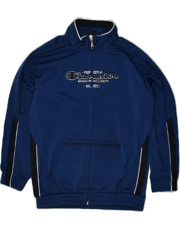 men's down-filled jackets -CHAMPION Boys Graphic Tracksuit Top Jacket 7-8 Years Small Navy Blue