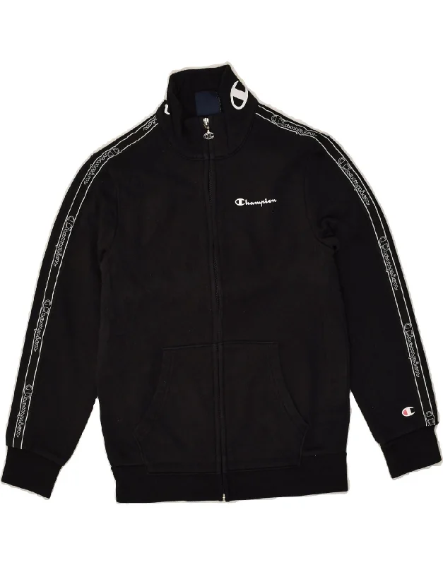 men's bomber jacket with patches -CHAMPION Boys Graphic Tracksuit Top Jacket 9-10 Years Medium  Black Cotton