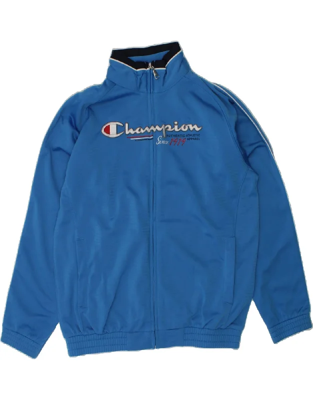 men's fleece jackets -CHAMPION Boys Graphic Tracksuit Top Jacket 9-10 Years Medium  Blue