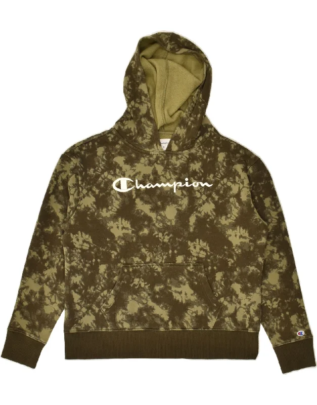 men's hoodie with designs -CHAMPION Boys Hoodie Jumper 14-15 Years Small Khaki Camouflage Cotton