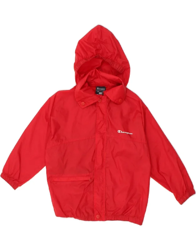 men's tailored outdoor jackets -CHAMPION Boys Loose Fit Hooded Rain Jacket 5-6 Years XS Red Polyamide