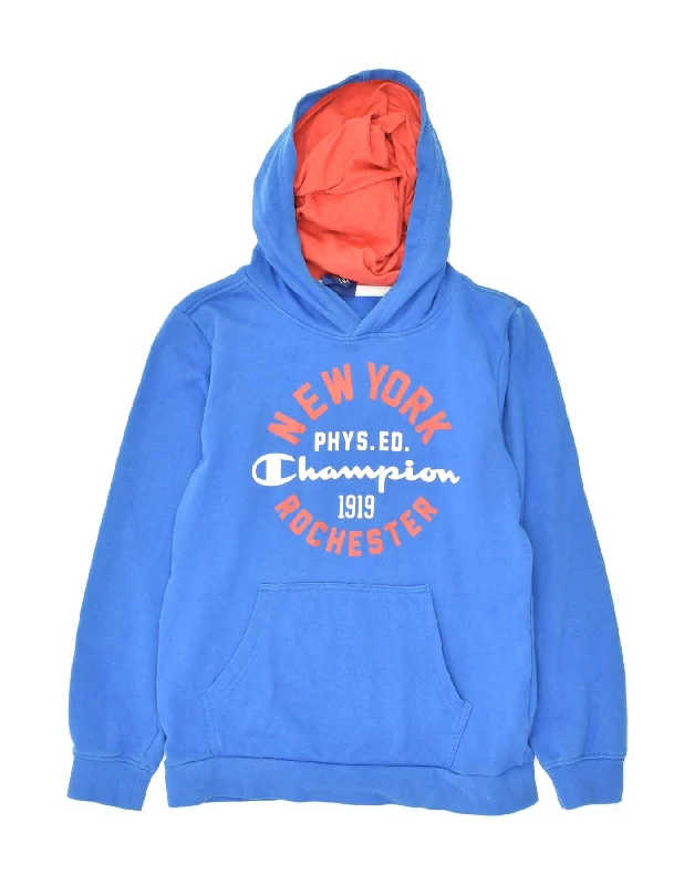 men's hoodies with slogans -CHAMPION Boys Rochester Graphic Hoodie Jumper 9-10 Years Medium  Blue