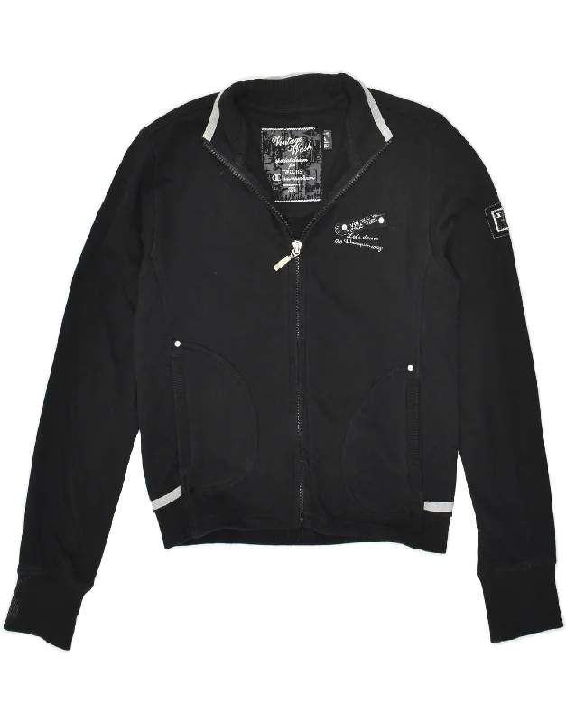 men's rugged jackets -CHAMPION Boys Tracksuit Top Jacket 11-12 Years Black Cotton