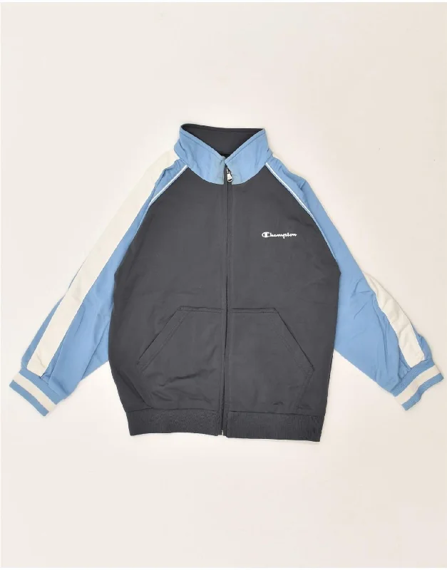 men's comfortable fleece jackets -CHAMPION Boys Tracksuit Top Jacket 7-8 Years Blue Colourblock Polyester