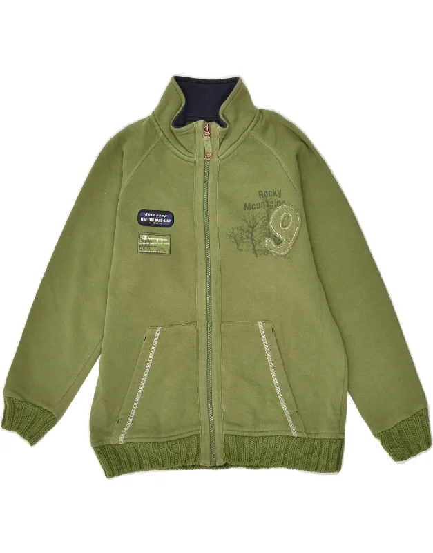 men's parka jackets for cold weather -CHAMPION Boys Tracksuit Top Jacket 9-10 Years Medium Green Cotton