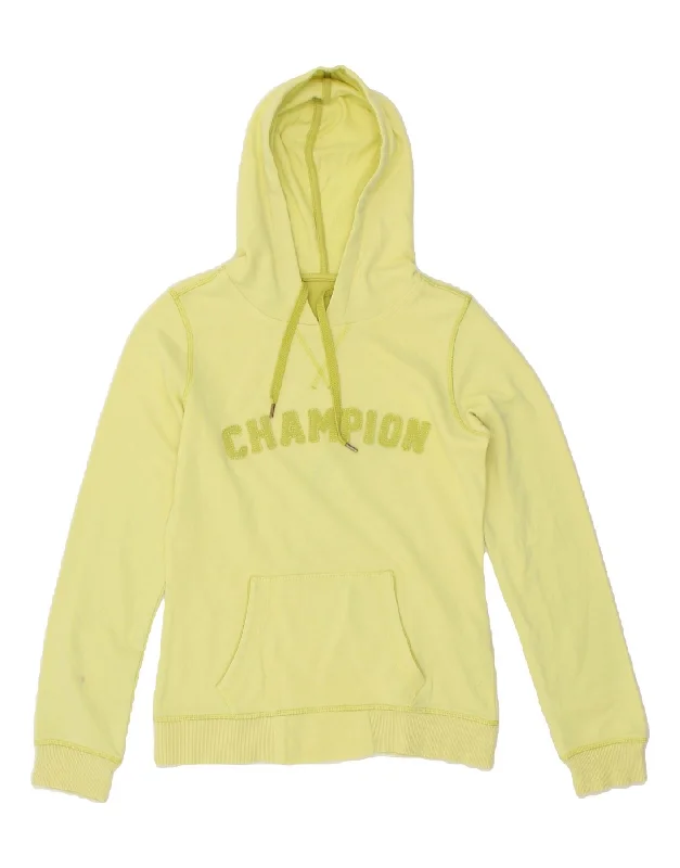 men's heavy-duty hoodies -CHAMPION Girls Graphic Hoodie Jumper 10-11 Years Yellow Cotton