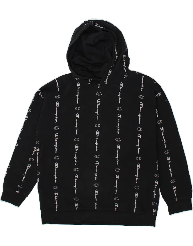 men's hoodie with unique design -CHAMPION Girls Graphic Hoodie Jumper 11-12 Years Large Black