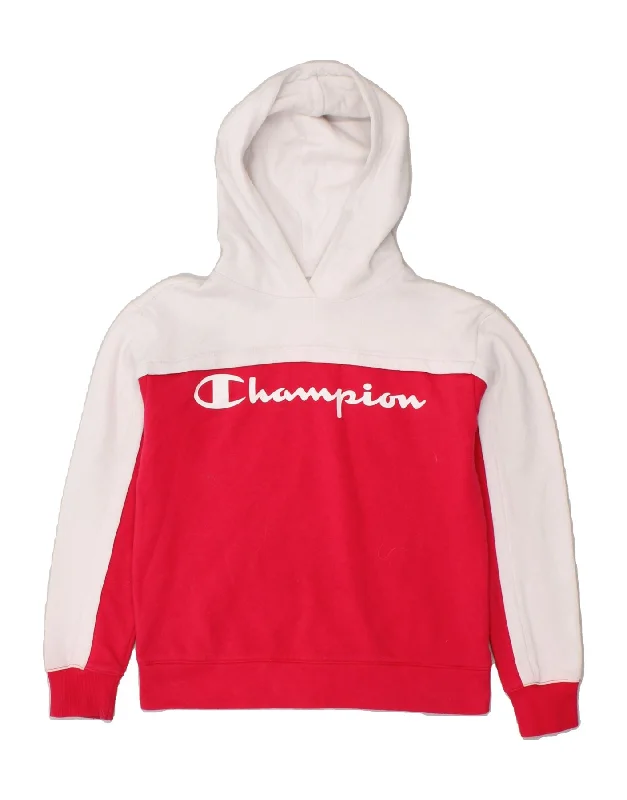 men's hoodie with designs -CHAMPION Girls Graphic Hoodie Jumper 11-12 Years Large Pink Colourblock