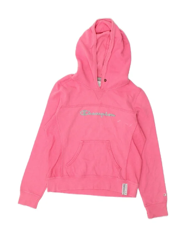 men's oversized sweatshirt hoodies -CHAMPION Girls Graphic Hoodie Jumper 13-14 Years Small Pink Cotton