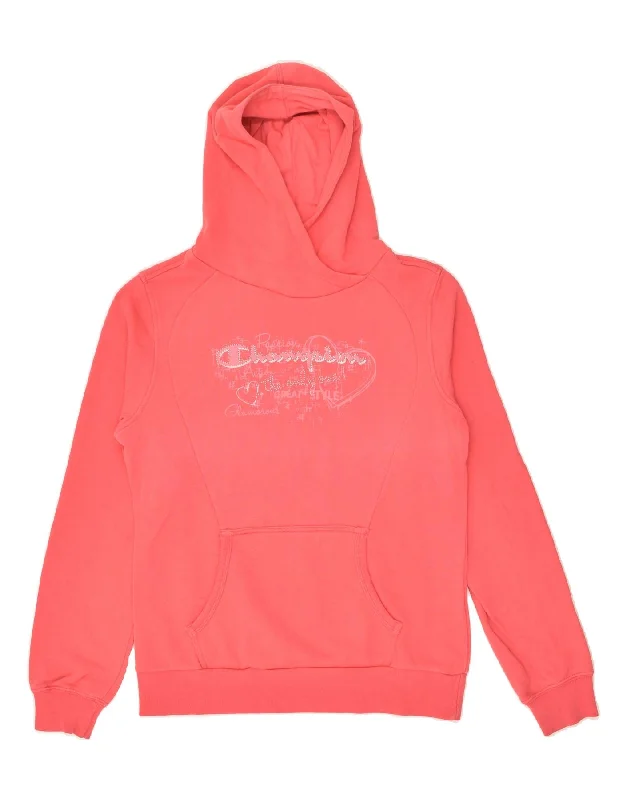 men's zip-up hoodies -CHAMPION Girls Graphic Hoodie Jumper 13-14 Years XL Pink Cotton