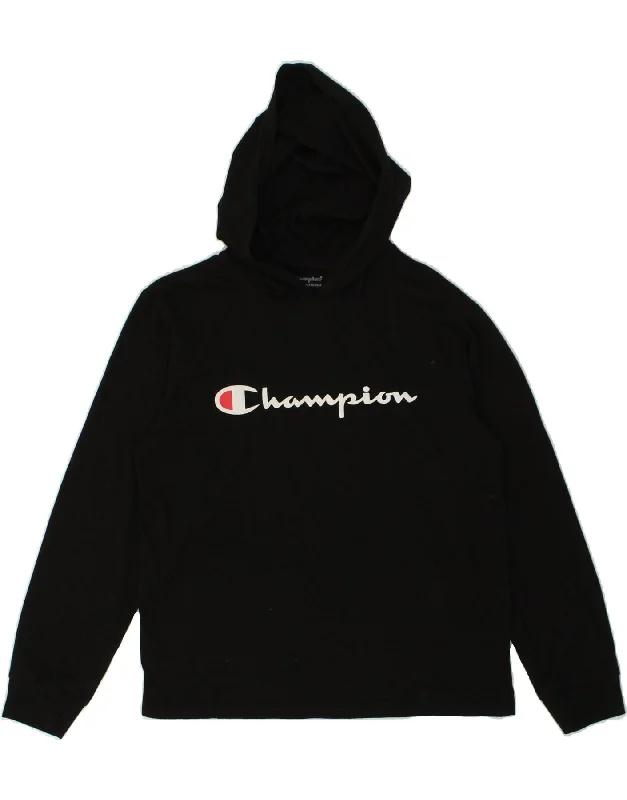 men's athletic hoodies -CHAMPION Girls Graphic Hoodie Jumper 15-16 Years Large  Black Polyester