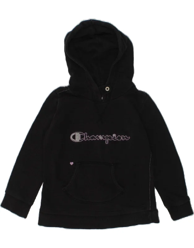 men's workout sweatshirt hoodies -CHAMPION Girls Graphic Hoodie Jumper 3-4 Years 2XS Black