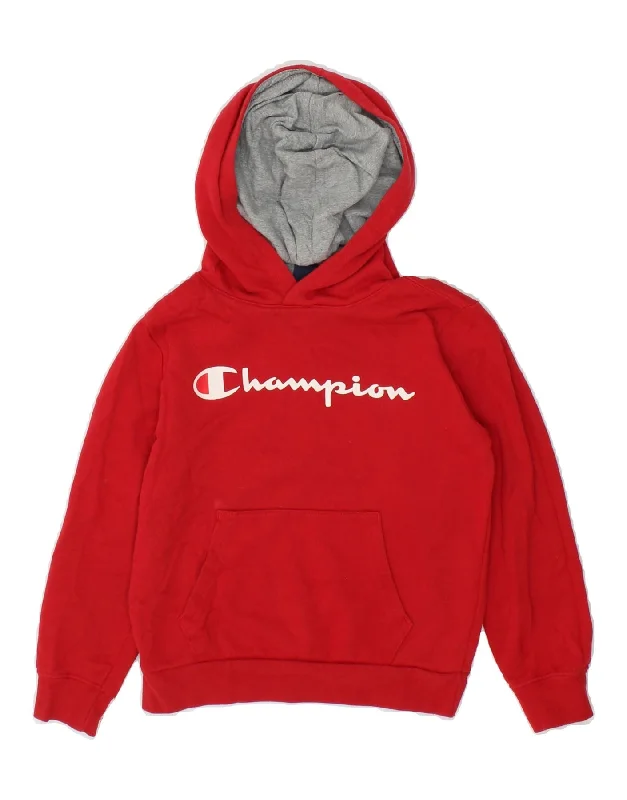 men's graphic design hoodie sweatshirts -CHAMPION Girls Graphic Hoodie Jumper 7-8 Years Small Red Cotton