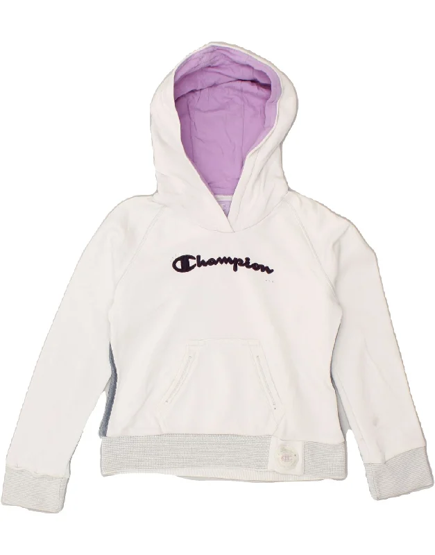 men's hoodie for gym -CHAMPION Girls Graphic Hoodie Jumper 7-8 Years Small White Cotton