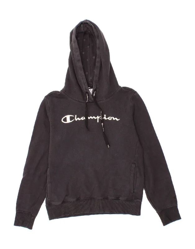 men's hoodie for sports activities -CHAMPION Girls Graphic Hoodie Jumper 9-10 Years Medium Black Cotton