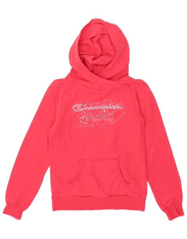 men's hoodies for winter -CHAMPION Girls Graphic Hoodie Jumper 9-10 Years Medium Pink