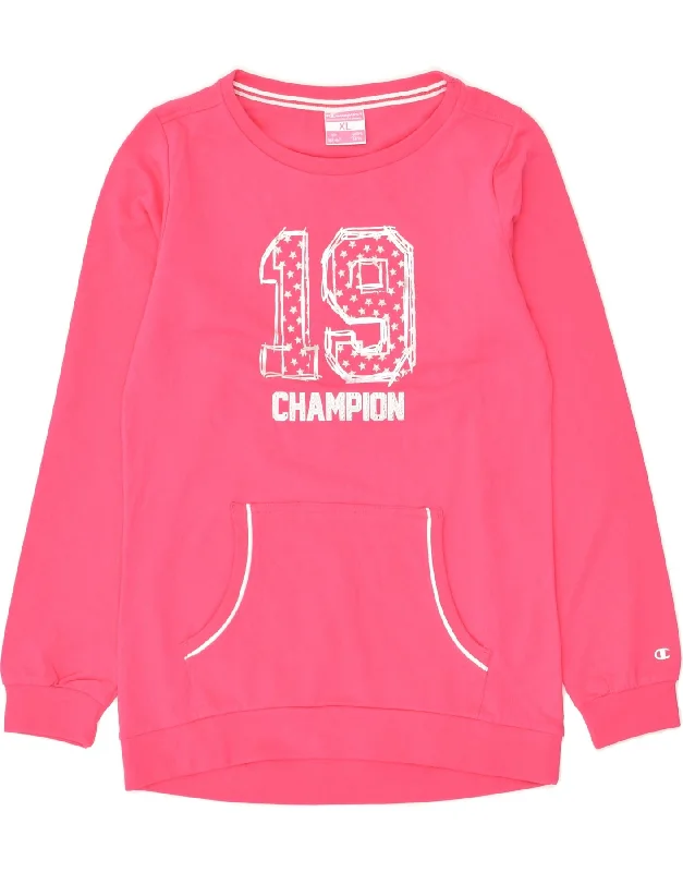 men's thick hoodies for winter -CHAMPION Girls Graphic Sweatshirt Jumper 13-14 Years XL Pink Cotton